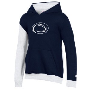 youth hooded sweatshirt navy/white color block with Penn State AthleticLogo
